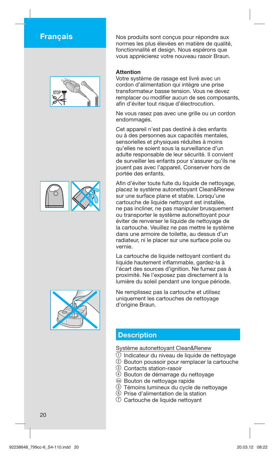 Français, Description | Braun 799cc-6 Wet & Dry, Series 7 User Manual | Page 20 / 107