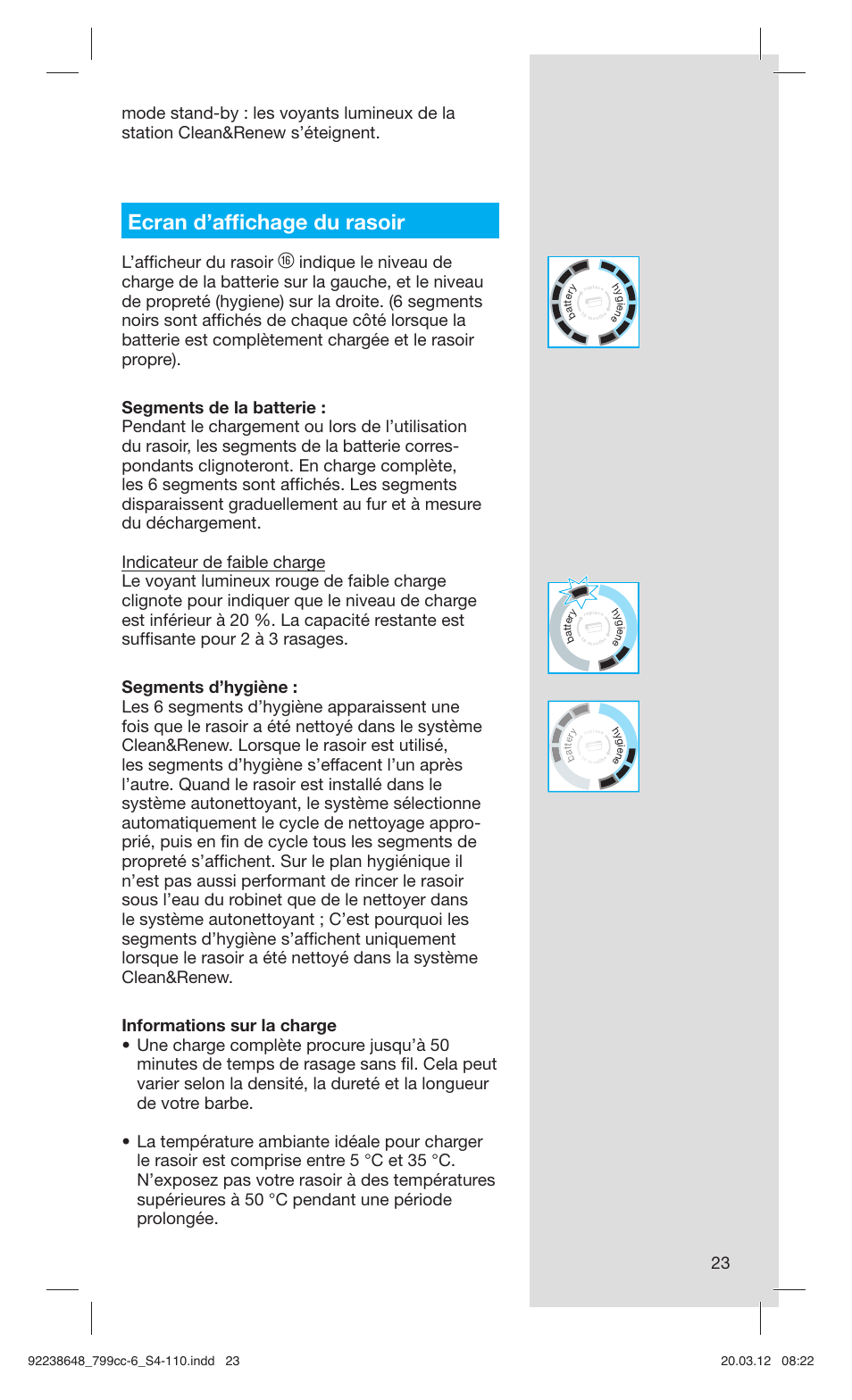 Ecran d’afﬁ chage du rasoir, L’afﬁ cheur du rasoir | Braun 799cc-6 Wet & Dry, Series 7 User Manual | Page 23 / 107