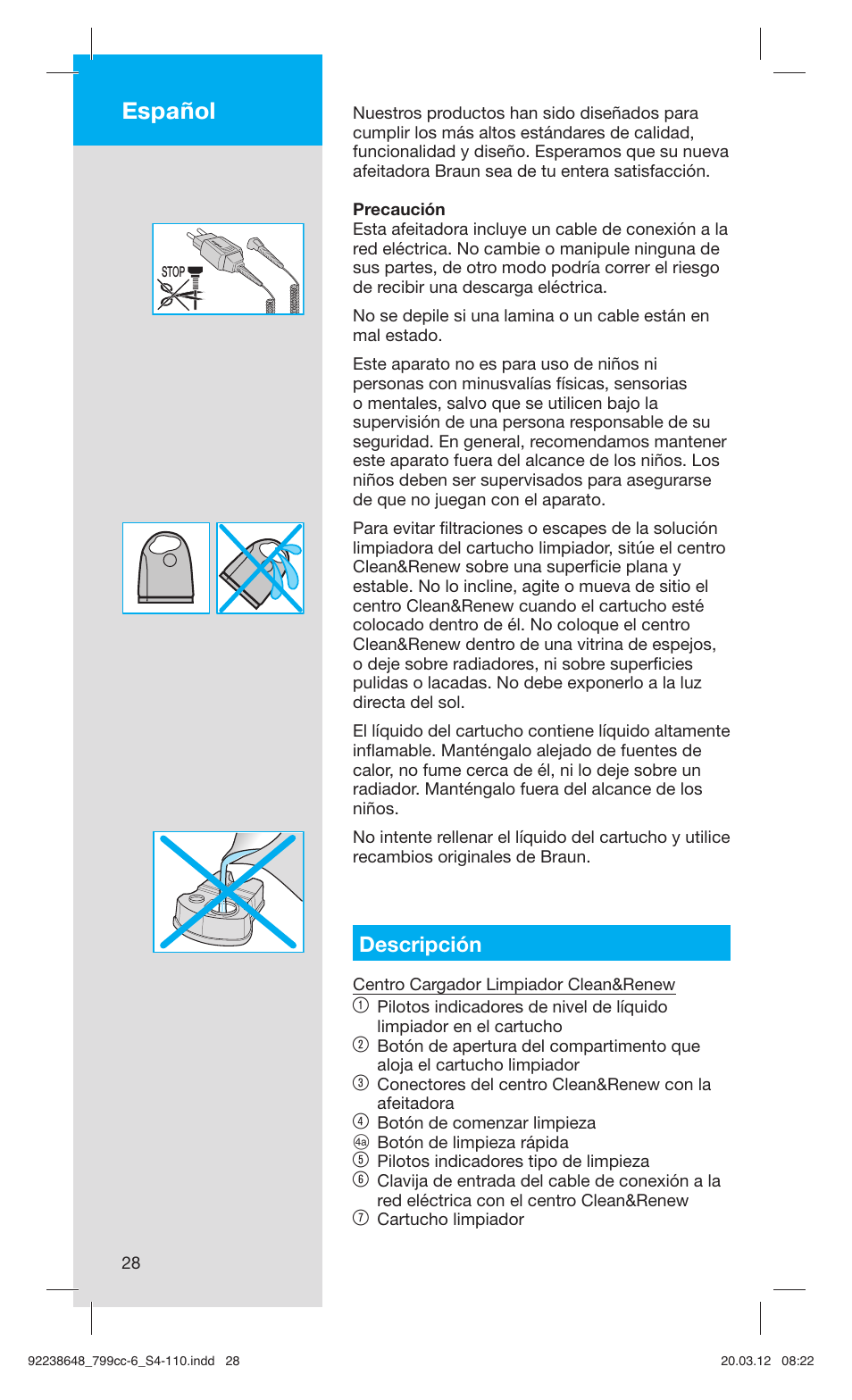 Español, Descripción | Braun 799cc-6 Wet & Dry, Series 7 User Manual | Page 28 / 107