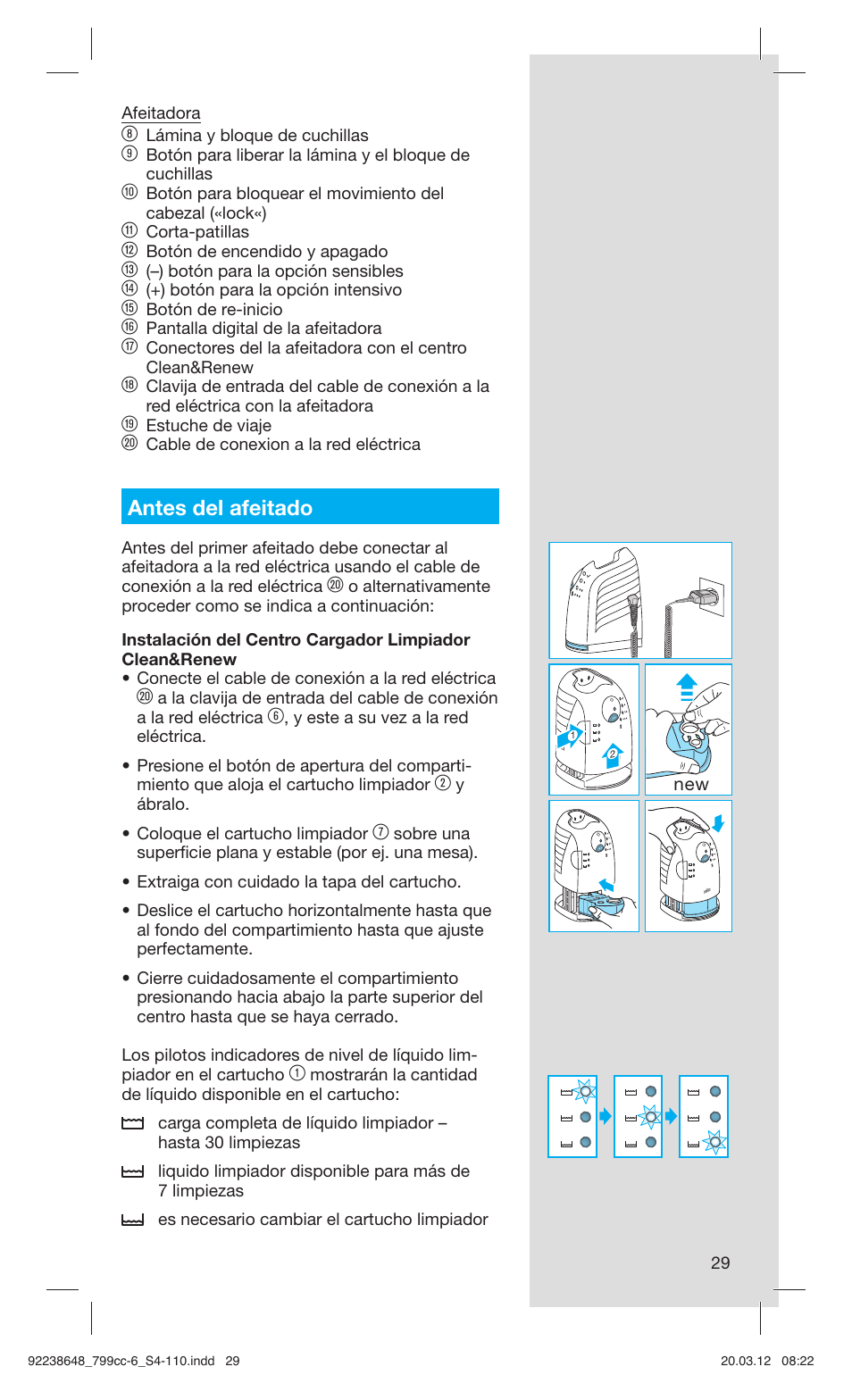 Antes del afeitado | Braun 799cc-6 Wet & Dry, Series 7 User Manual | Page 29 / 107