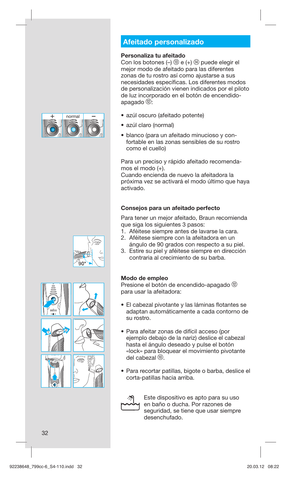 Afeitado personalizado | Braun 799cc-6 Wet & Dry, Series 7 User Manual | Page 32 / 107