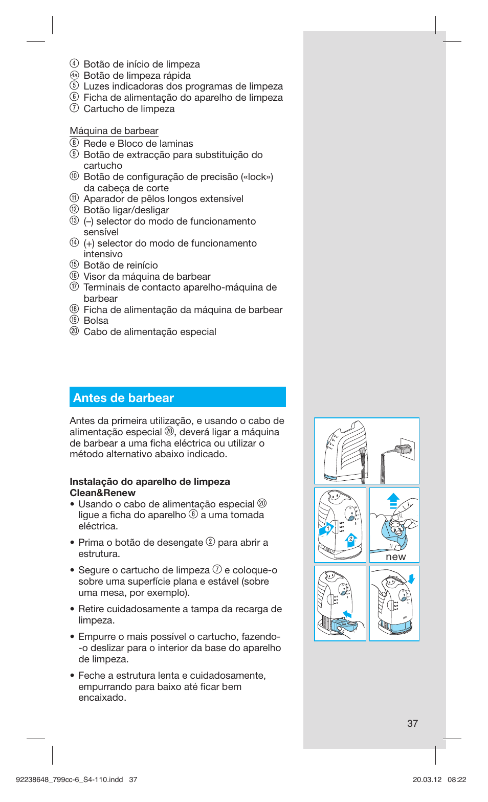 Antes de barbear | Braun 799cc-6 Wet & Dry, Series 7 User Manual | Page 37 / 107