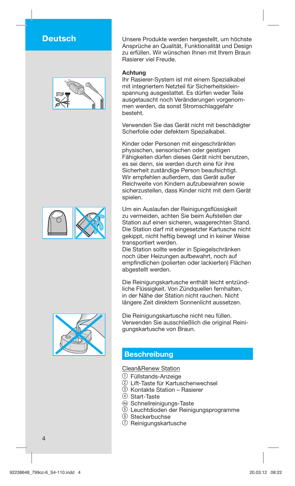 Deutsch, Beschreibung | Braun 799cc-6 Wet & Dry, Series 7 User Manual | Page 4 / 107