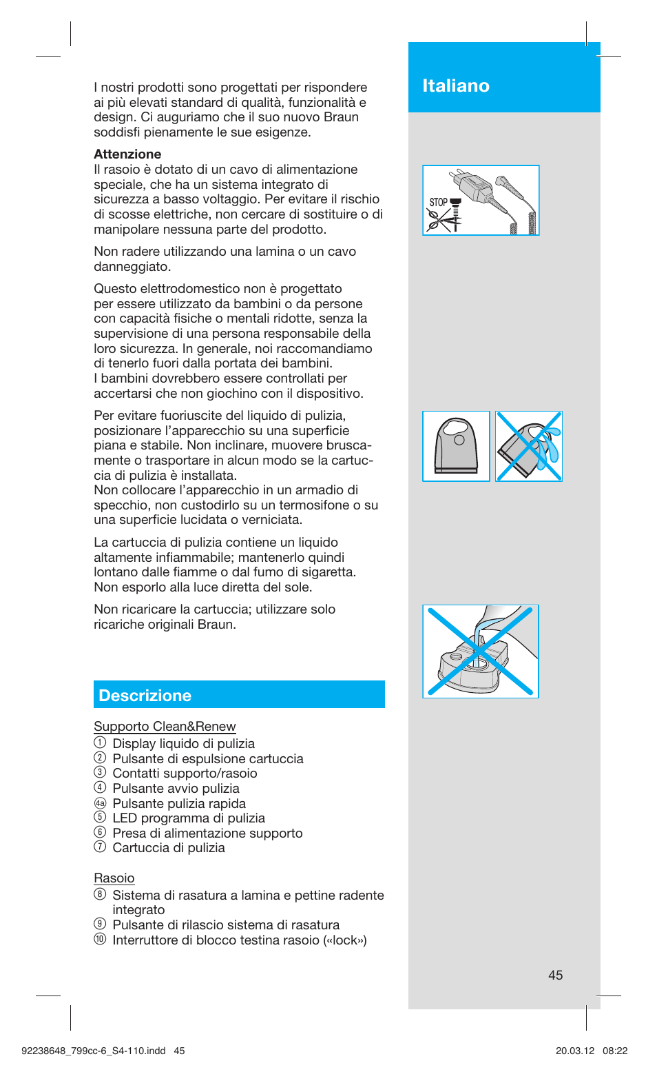 Italiano, Descrizione | Braun 799cc-6 Wet & Dry, Series 7 User Manual | Page 45 / 107