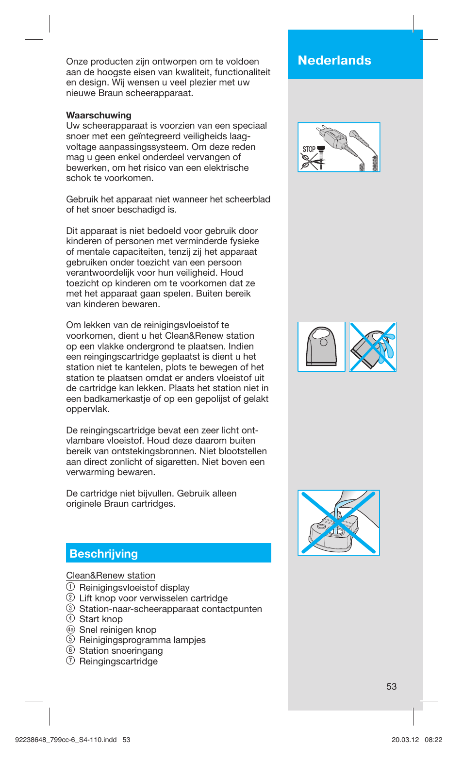 Nederlands, Beschrijving | Braun 799cc-6 Wet & Dry, Series 7 User Manual | Page 53 / 107