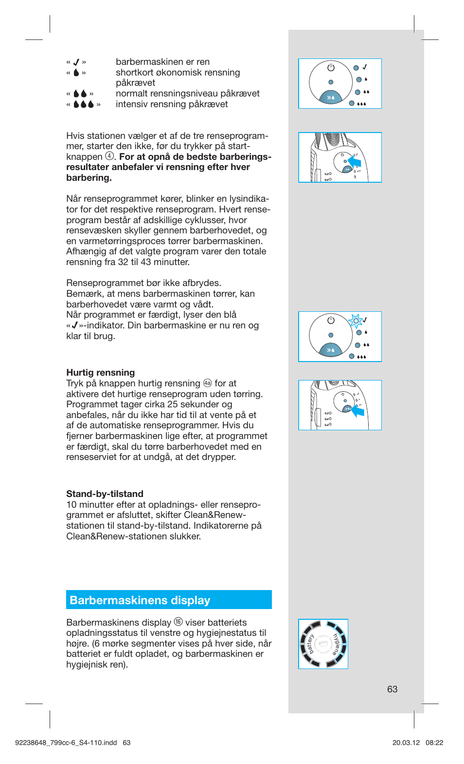 Barbermaskinens display | Braun 799cc-6 Wet & Dry, Series 7 User Manual | Page 63 / 107