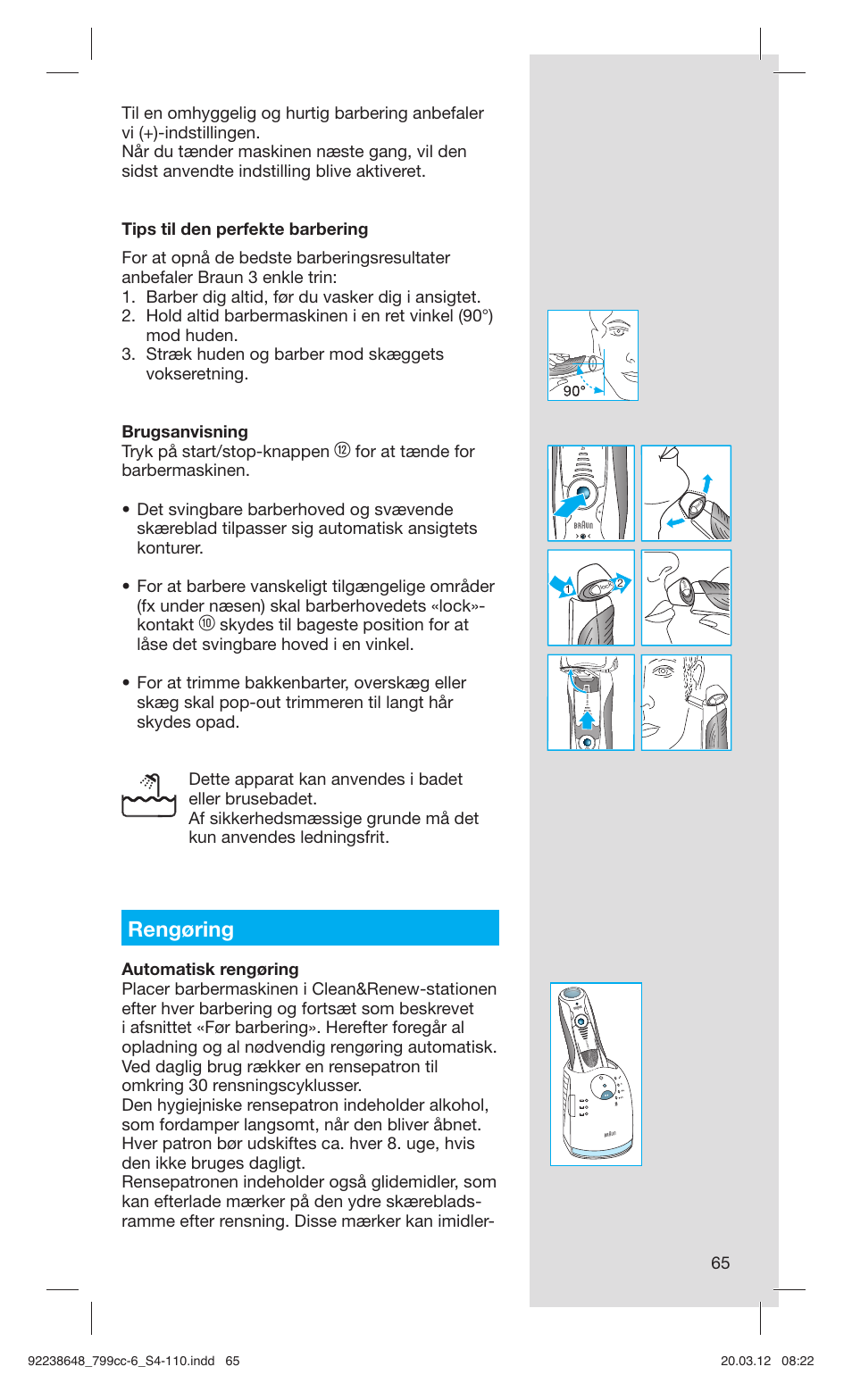 Rengøring | Braun 799cc-6 Wet & Dry, Series 7 User Manual | Page 65 / 107