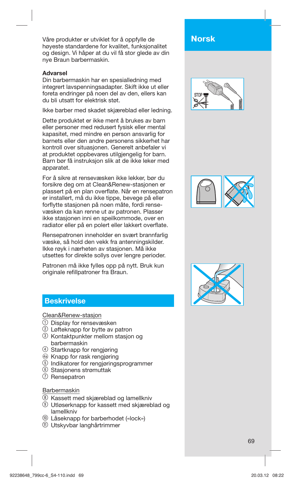 Norsk, Beskrivelse | Braun 799cc-6 Wet & Dry, Series 7 User Manual | Page 69 / 107