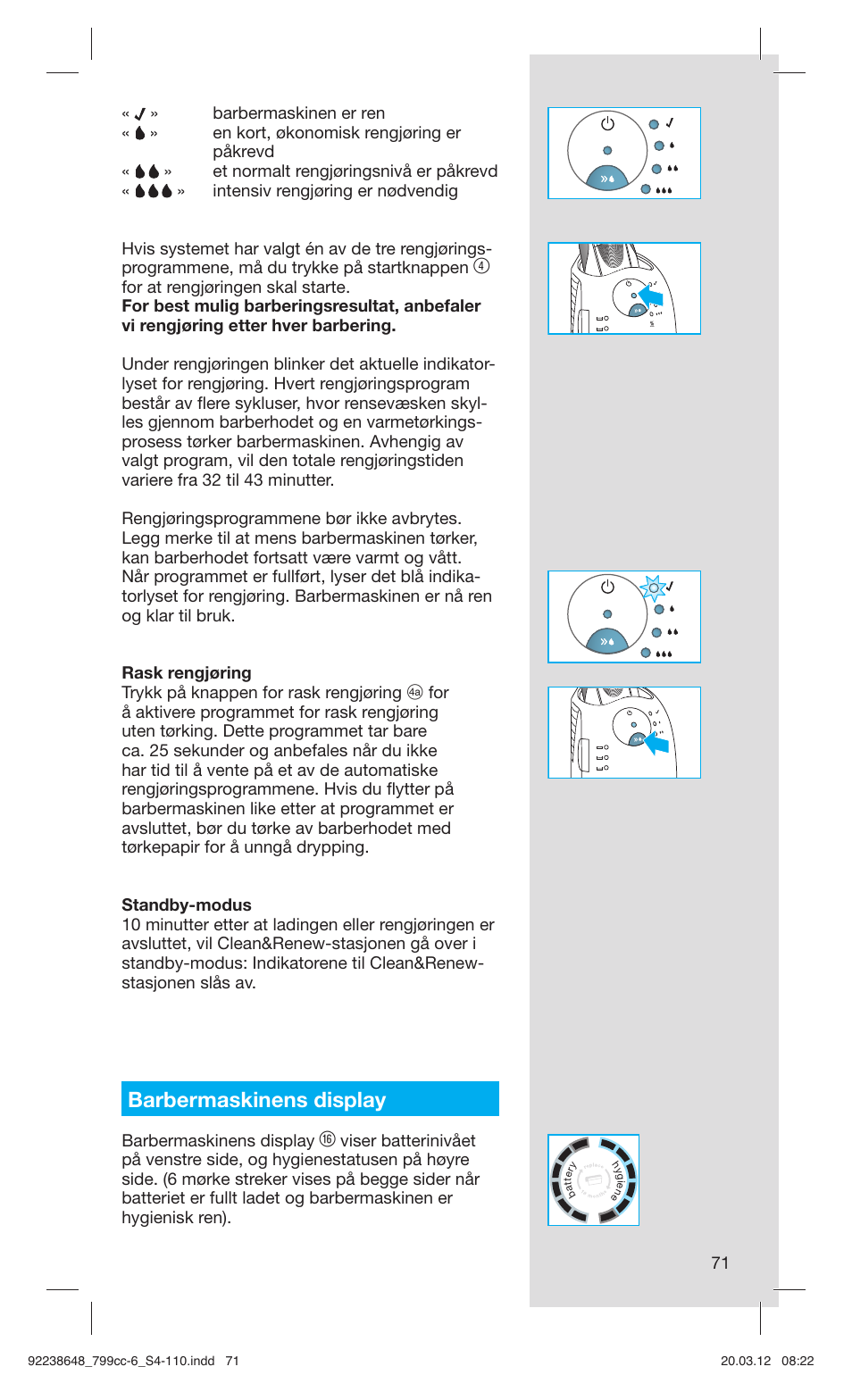 Barbermaskinens display | Braun 799cc-6 Wet & Dry, Series 7 User Manual | Page 71 / 107