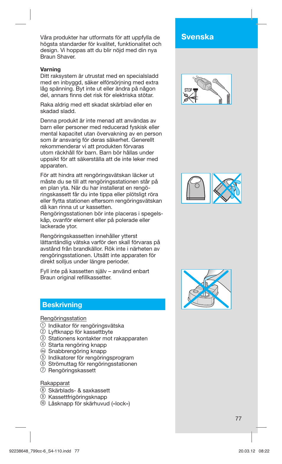 Svenska, Beskrivning | Braun 799cc-6 Wet & Dry, Series 7 User Manual | Page 77 / 107