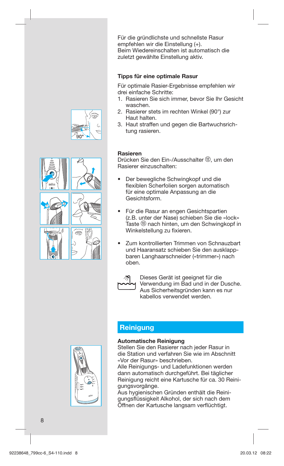 Reinigung | Braun 799cc-6 Wet & Dry, Series 7 User Manual | Page 8 / 107
