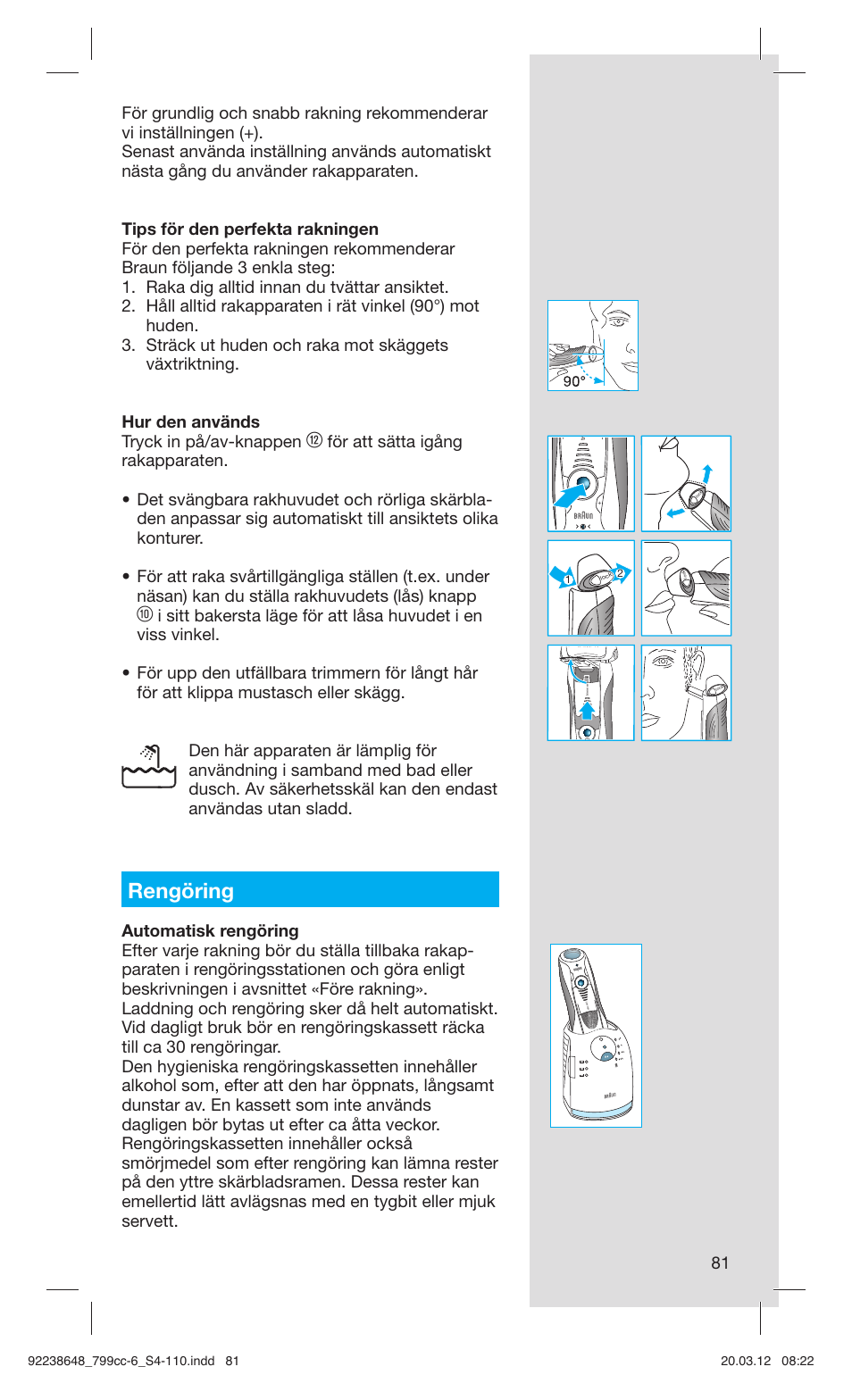 Rengöring | Braun 799cc-6 Wet & Dry, Series 7 User Manual | Page 81 / 107