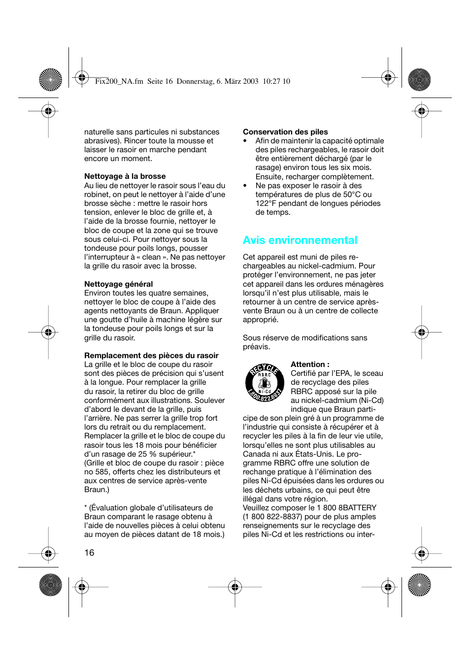 Avis environnemental | Braun 4615 TwinControl User Manual | Page 15 / 27