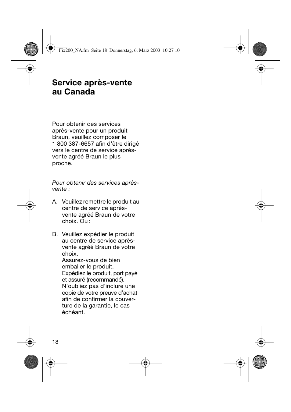 Service après-vente au canada | Braun 4615 TwinControl User Manual | Page 17 / 27