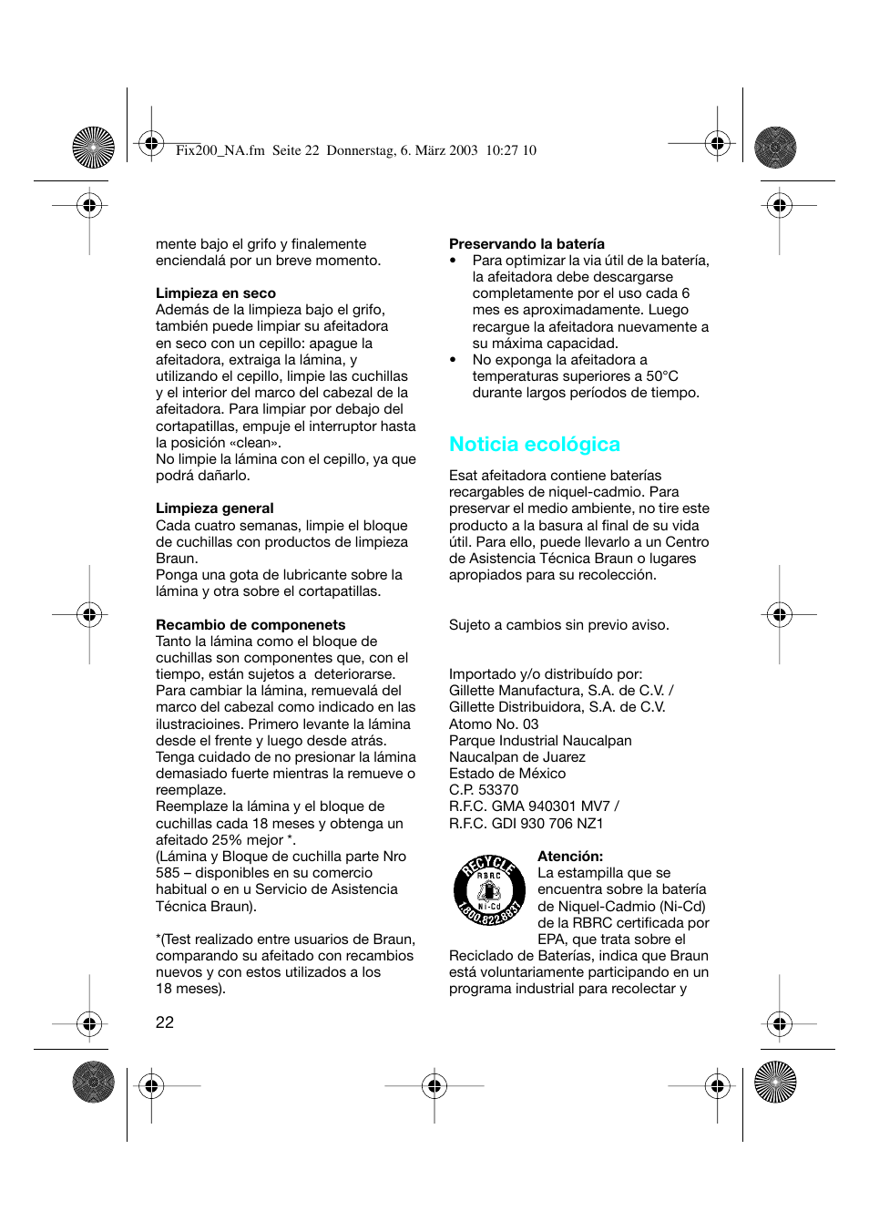 Noticia ecológica | Braun 4615 TwinControl User Manual | Page 21 / 27