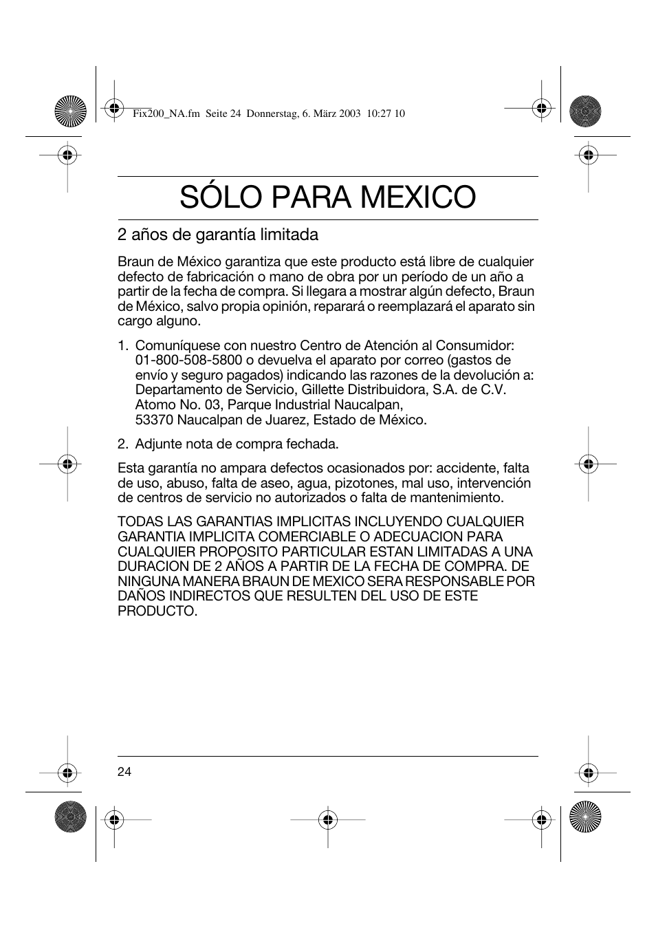 Sólo para mexico | Braun 4615 TwinControl User Manual | Page 23 / 27