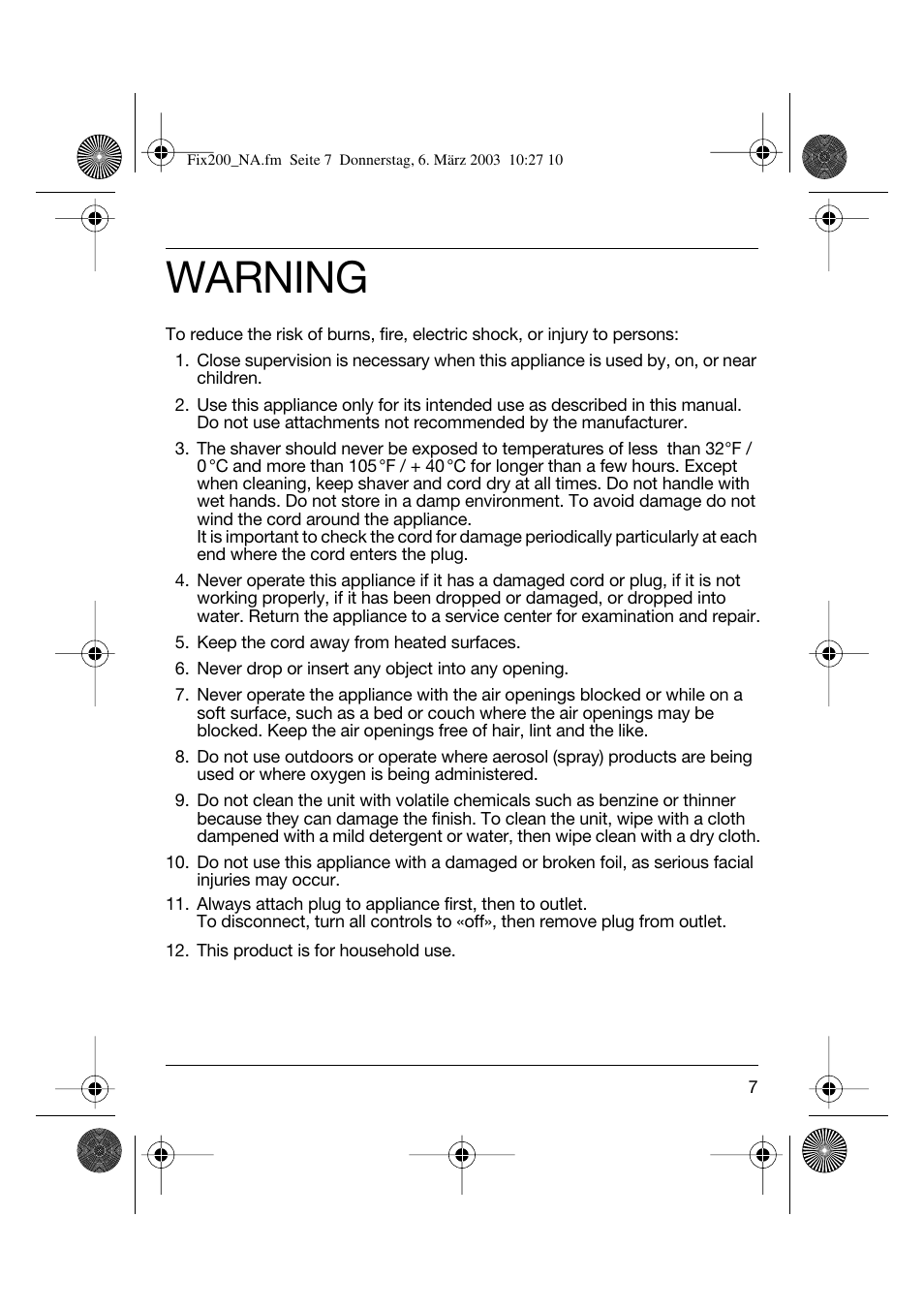 Warning | Braun 4615 TwinControl User Manual | Page 6 / 27