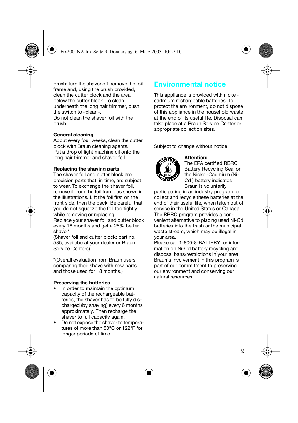 Environmental notice | Braun 4615 TwinControl User Manual | Page 8 / 27