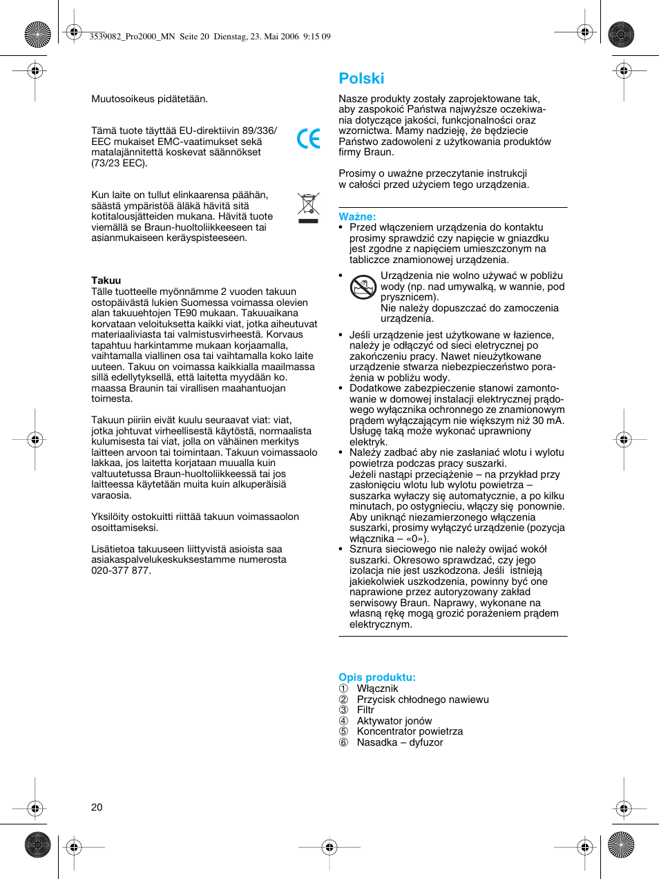 Polski | Braun FuturPro Ion-Care 2000 User Manual | Page 20 / 41