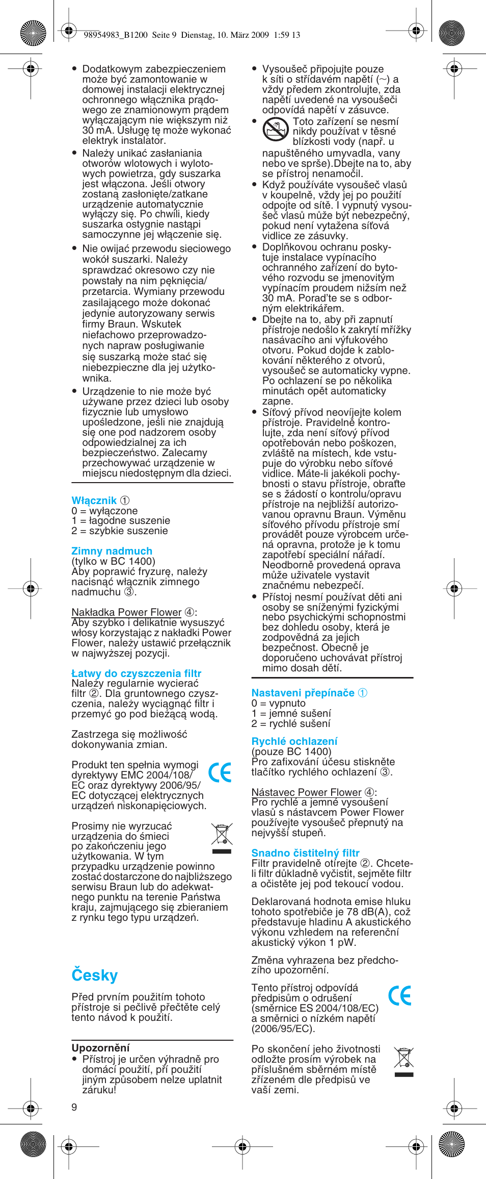 Âesky | Braun BC1400  EU User Manual | Page 9 / 19