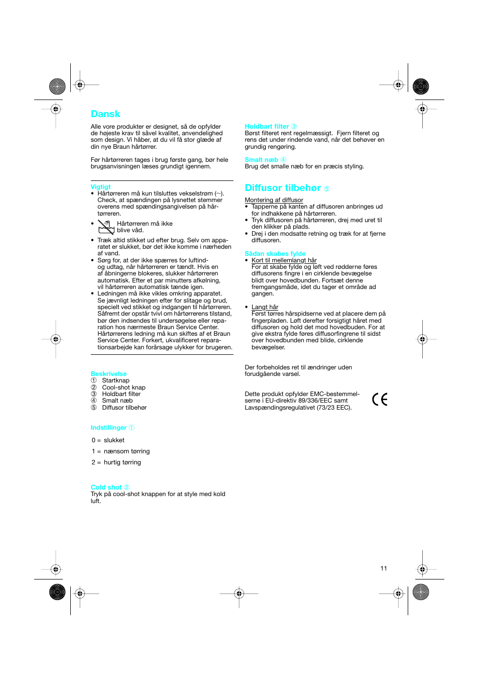 Dansk, Diffusor tilbehør | Braun CP1600 création diffusor User Manual | Page 11 / 23