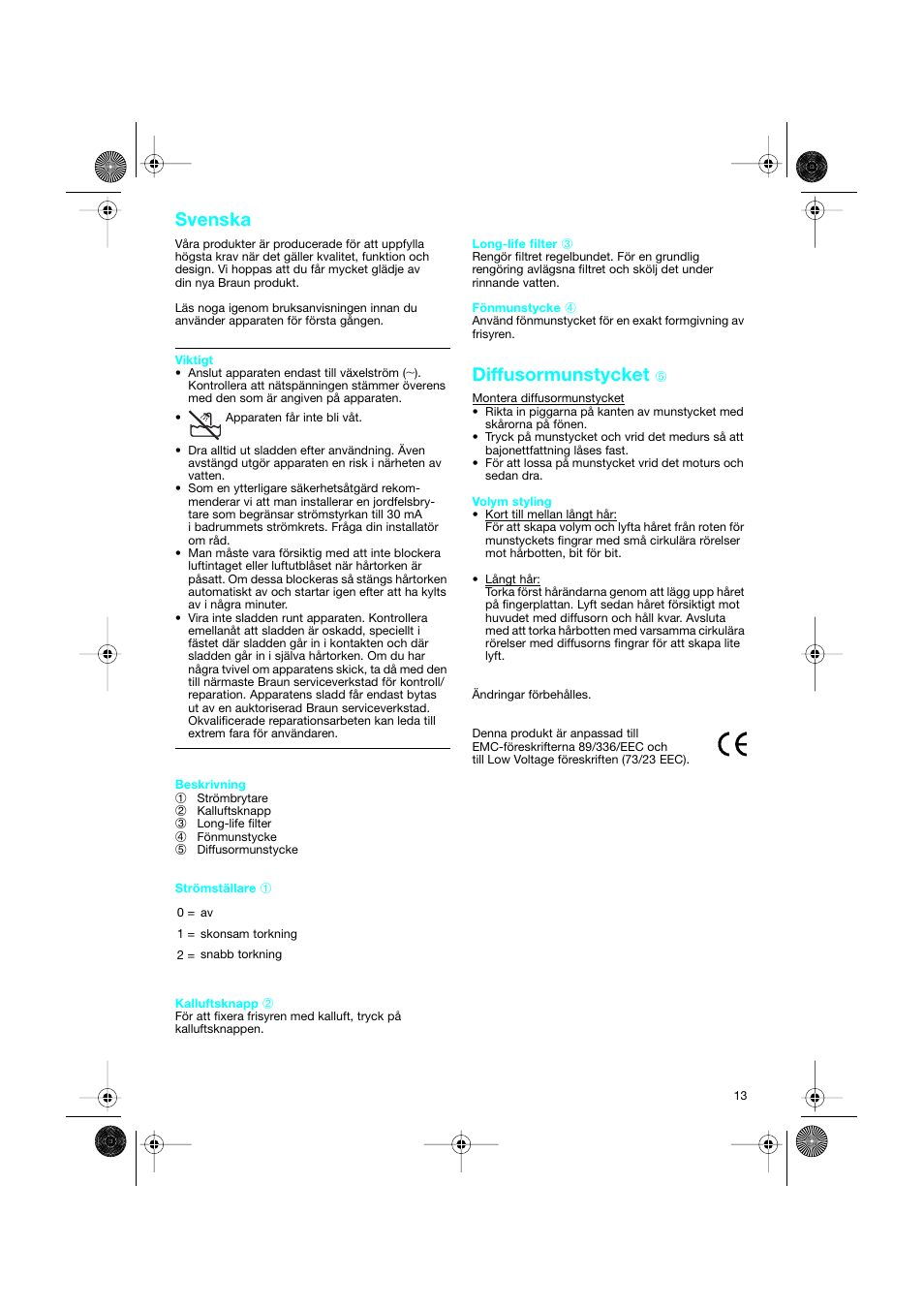 Svenska, Diffusormunstycket | Braun CP1600 création diffusor User Manual | Page 13 / 23