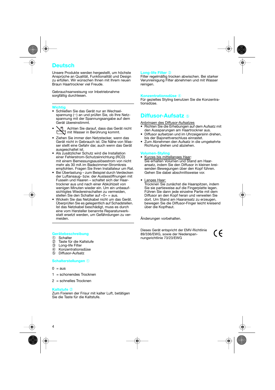 Deutsch, Diffusor-aufsatz | Braun CP1600 création diffusor User Manual | Page 4 / 23