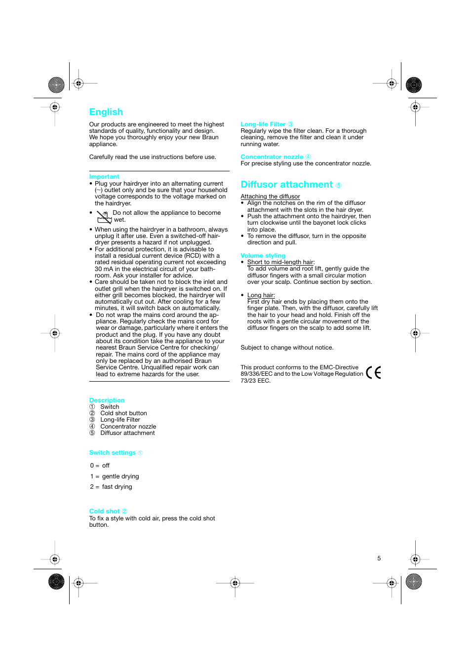 English, Diffusor attachment | Braun CP1600 création diffusor User Manual | Page 5 / 23
