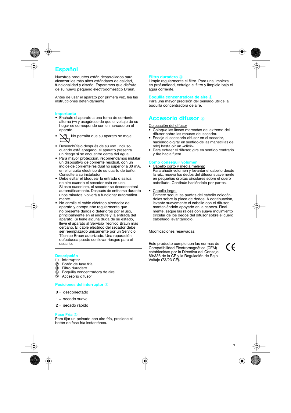 Español, Accesorio difusor | Braun CP1600 création diffusor User Manual | Page 7 / 23