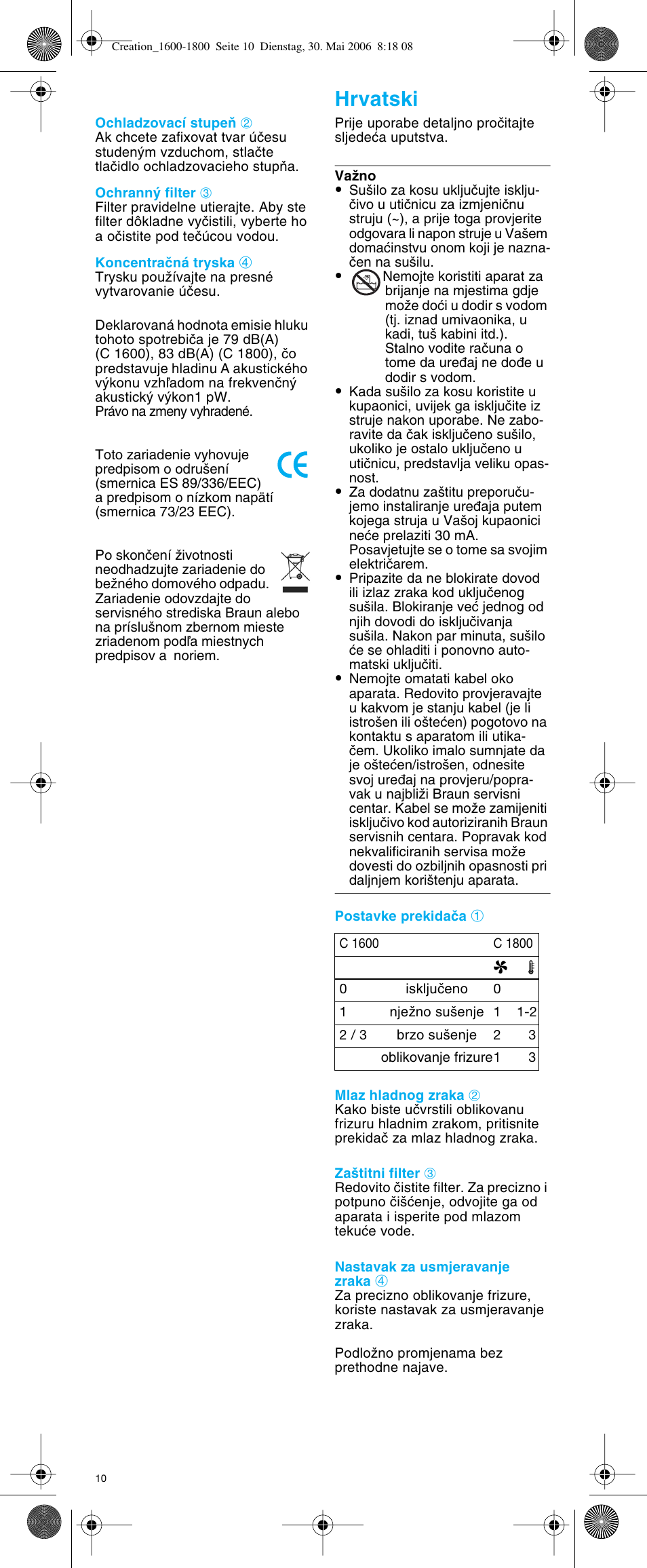 Hrvatski | Braun C1600 Creation 2 User Manual | Page 10 / 20