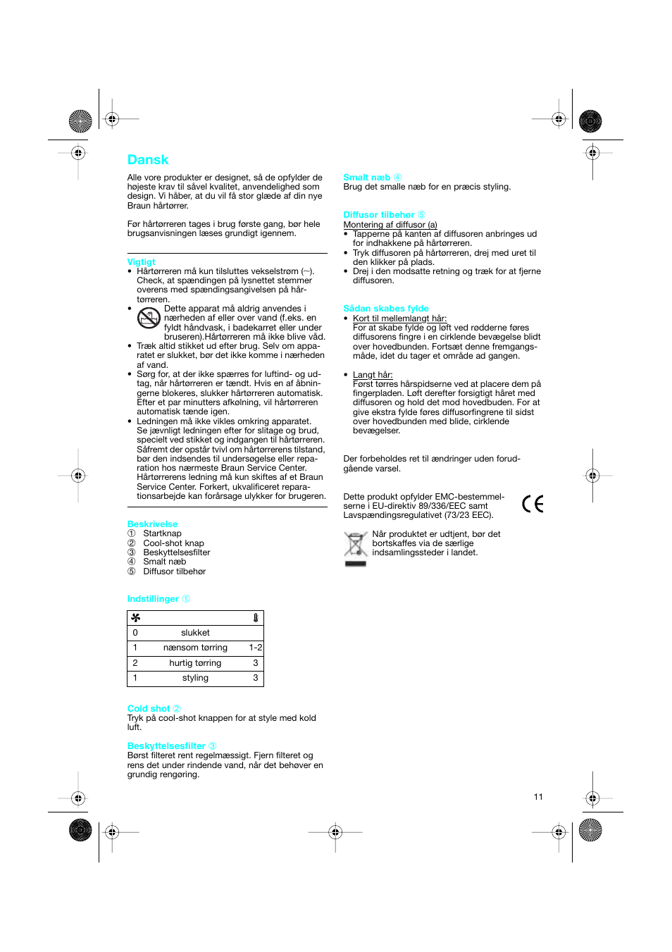 Dansk | Braun DF creation2 User Manual | Page 11 / 35