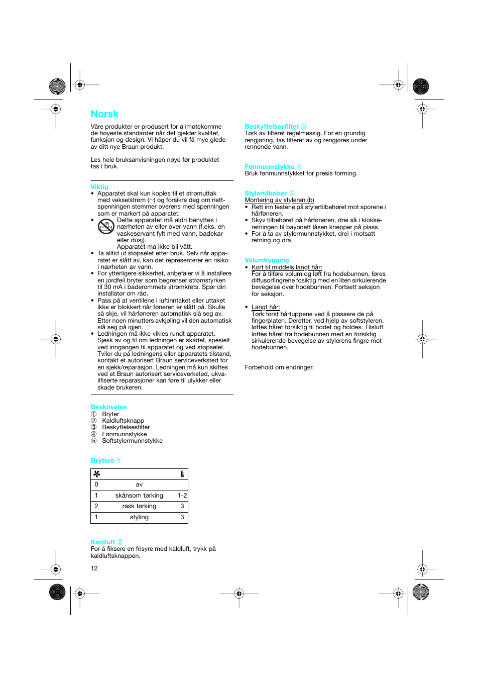 Norsk | Braun DF creation2 User Manual | Page 12 / 35