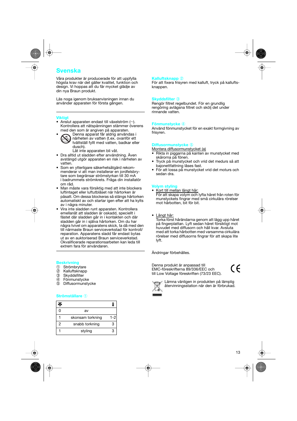 Svenska | Braun DF creation2 User Manual | Page 13 / 35
