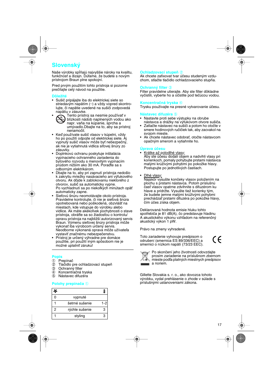 Slovensk | Braun DF creation2 User Manual | Page 17 / 35