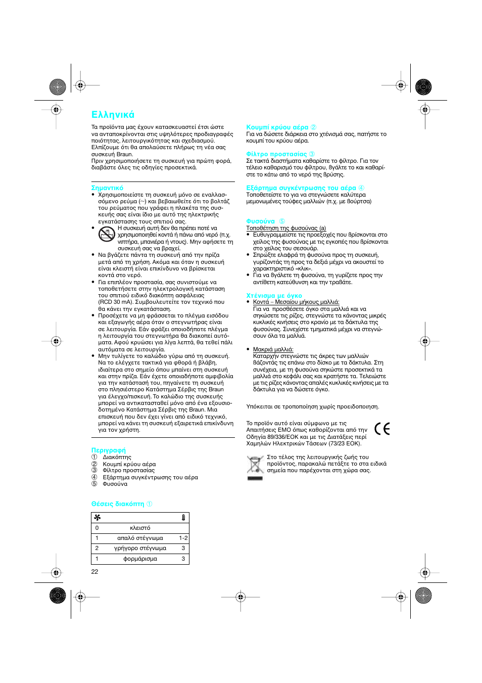 Eλληνικ | Braun DF creation2 User Manual | Page 22 / 35