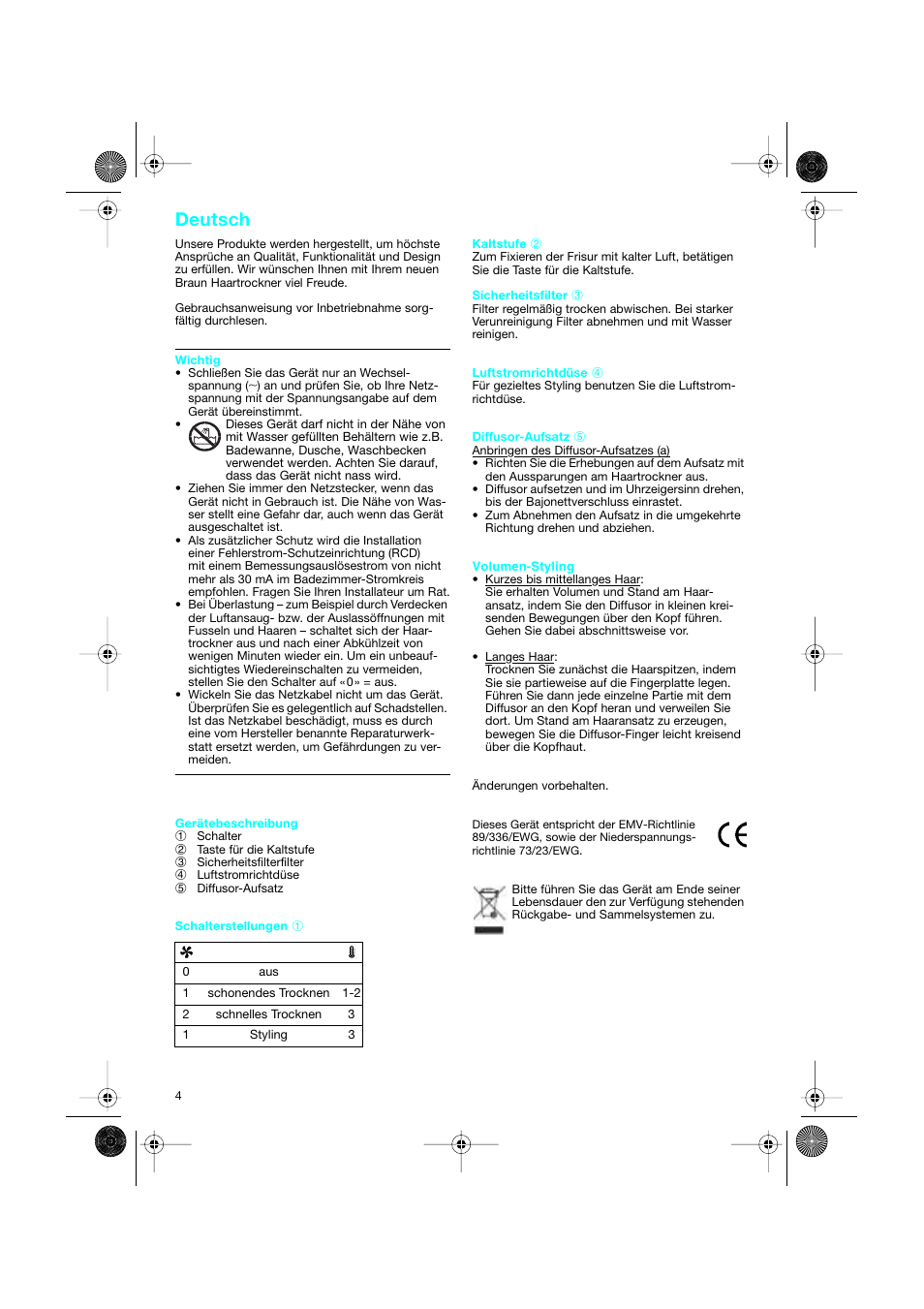 Deutsch | Braun DF creation2 User Manual | Page 4 / 35