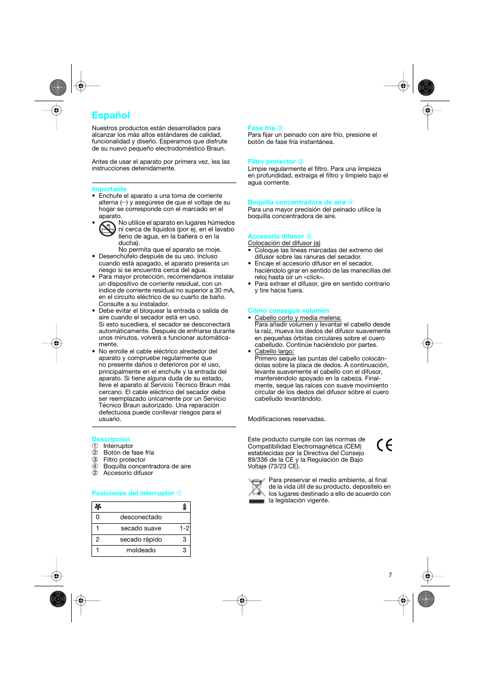 Español | Braun DF creation2 User Manual | Page 7 / 35