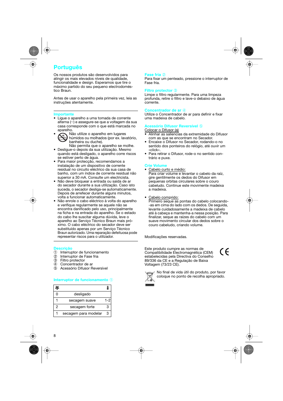 Português | Braun DF creation2 User Manual | Page 8 / 35