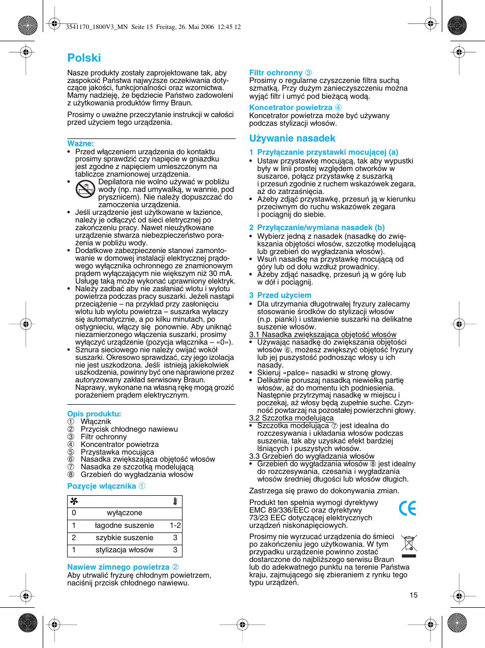 Polski, U˝ywanie nasadek | Braun V3 creation2 User Manual | Page 15 / 35