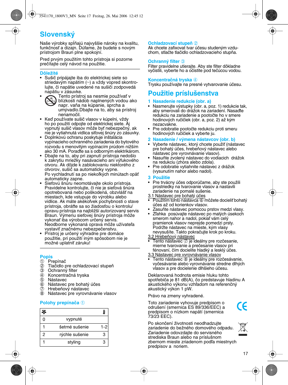 Slovensk, Pouïitie príslu‰enstva | Braun V3 creation2 User Manual | Page 17 / 35