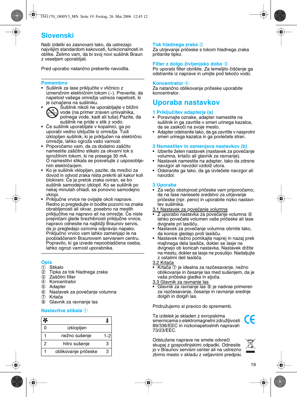 Uporaba nastavkov, Slovenski | Braun V3 creation2 User Manual | Page 19 / 35