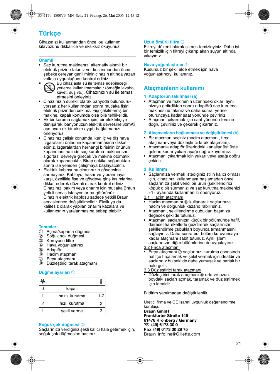 Türkçe | Braun V3 creation2 User Manual | Page 21 / 35