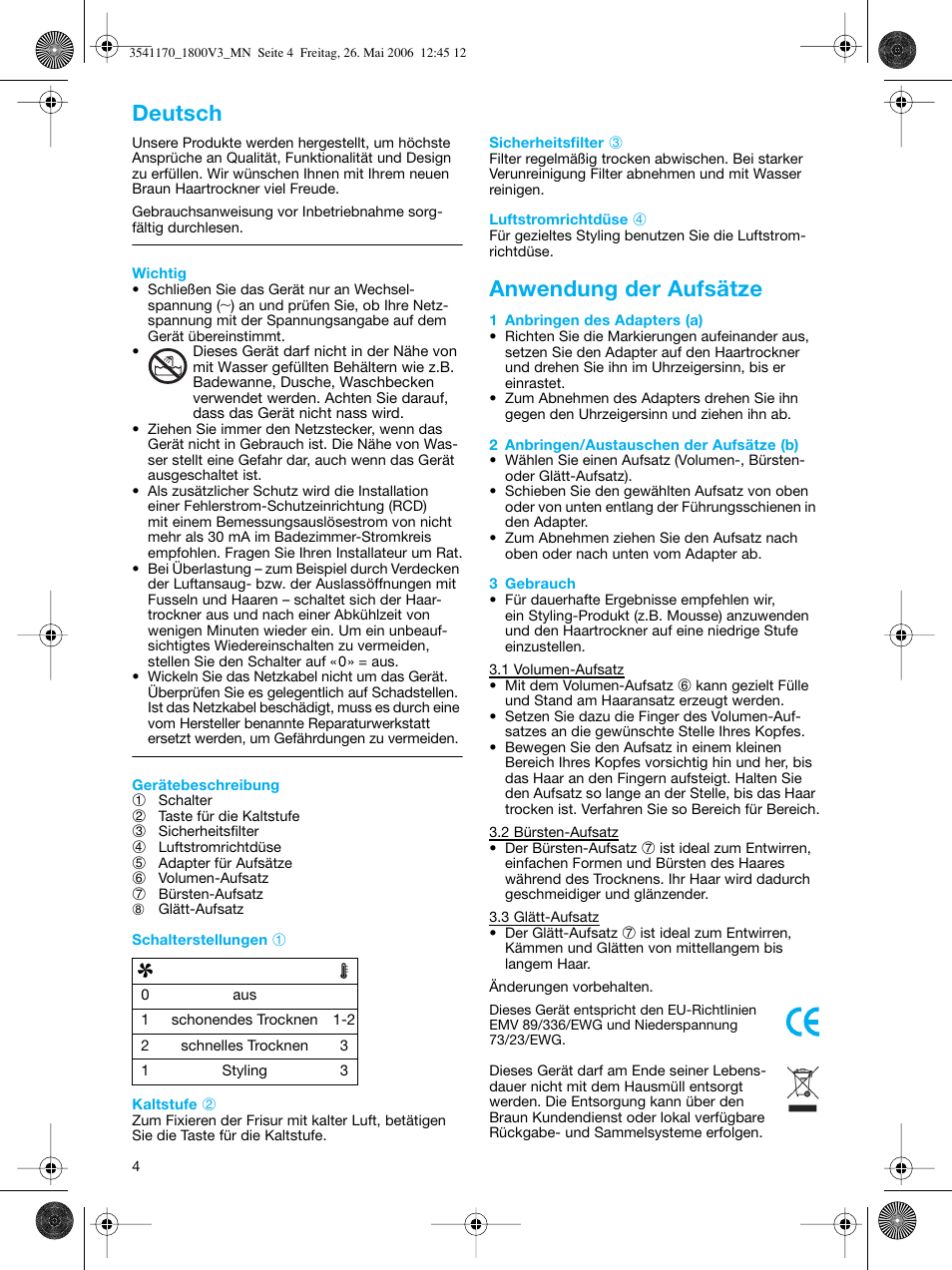 Deutsch, Anwendung der aufsätze | Braun V3 creation2 User Manual | Page 4 / 35