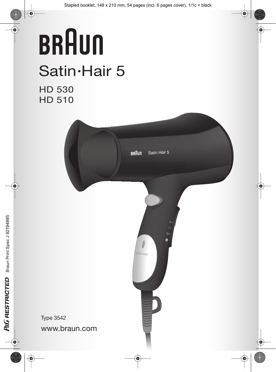 Braun HD510 Satin Hair 5 User Manual | 50 pages