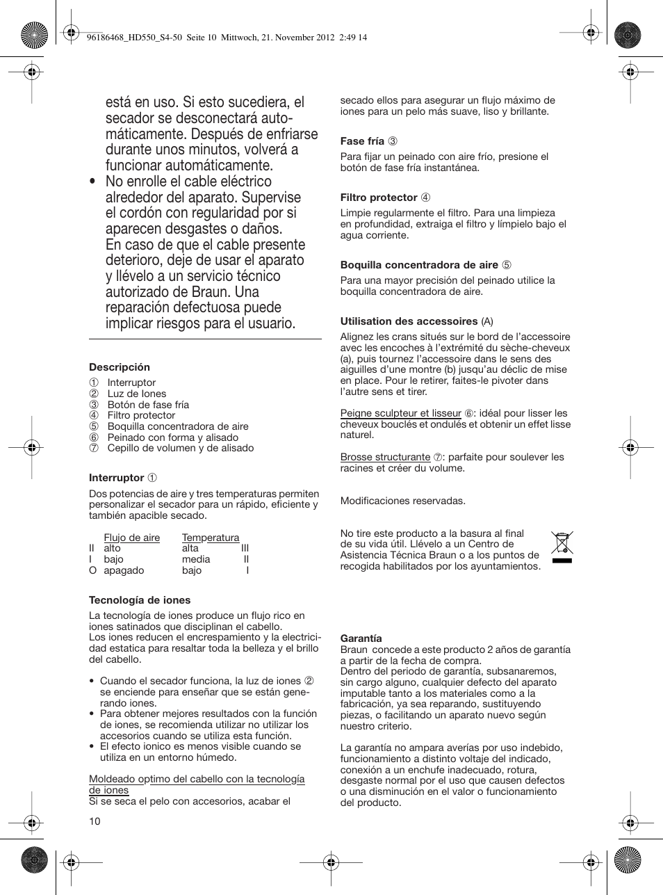 Braun HD550 Satin Hair 5 User Manual | Page 10 / 48