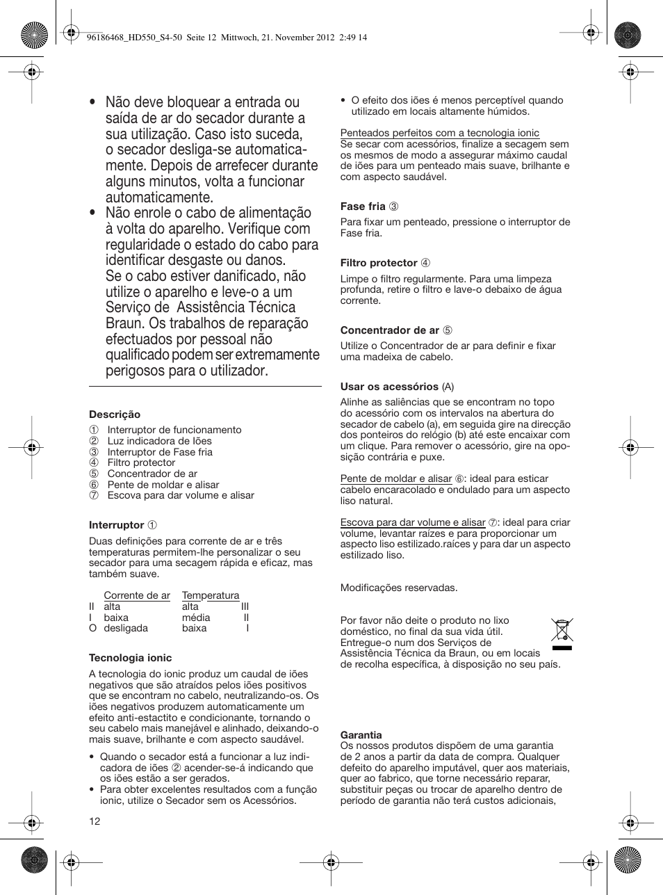 Braun HD550 Satin Hair 5 User Manual | Page 12 / 48