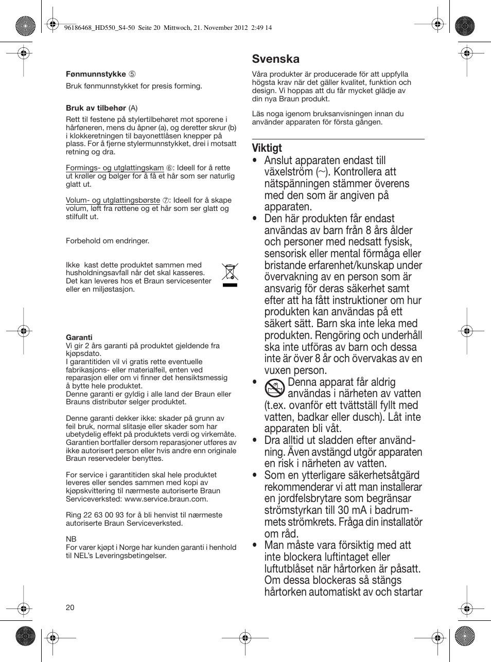 Braun HD550 Satin Hair 5 User Manual | Page 20 / 48