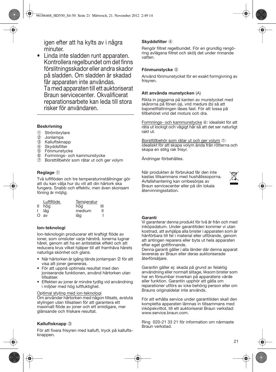 Braun HD550 Satin Hair 5 User Manual | Page 21 / 48