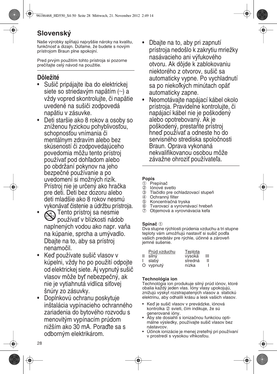 Slovensk | Braun HD550 Satin Hair 5 User Manual | Page 28 / 48