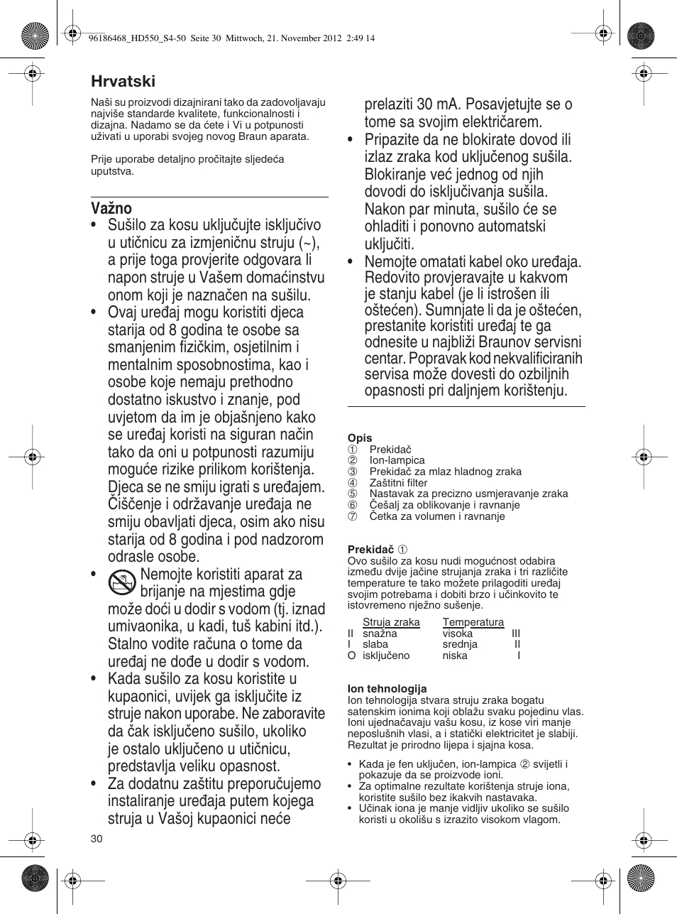 Hrvatski | Braun HD550 Satin Hair 5 User Manual | Page 30 / 48